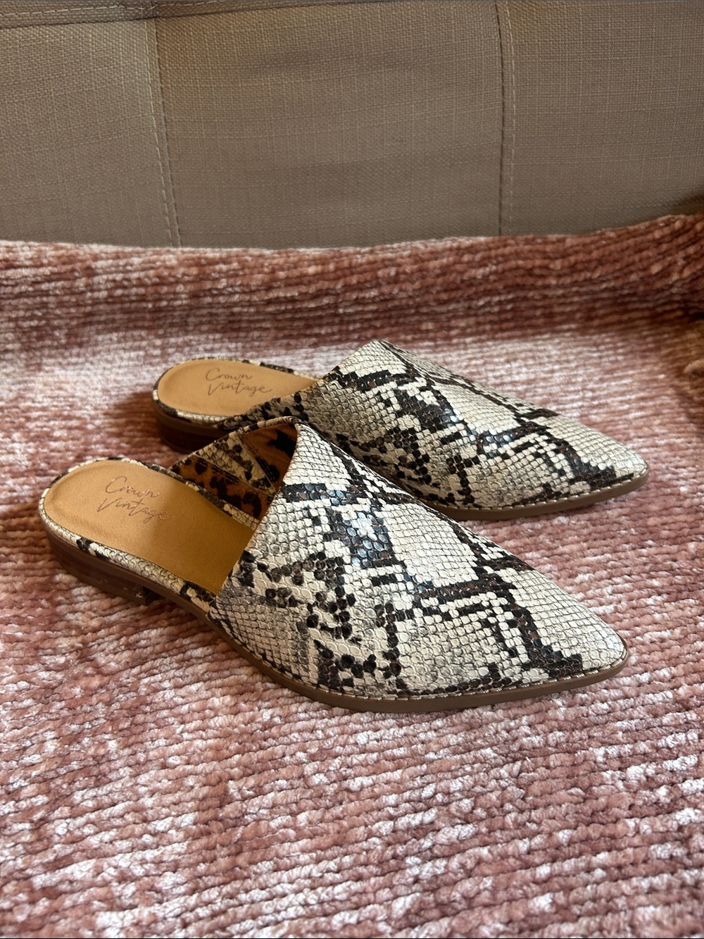Crown Vintage Neutral Snake-Print Slip-On Mules Size 6